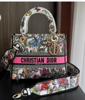 Medium Lady D-Lite Bag Multicolor Dior 4 Saisons Ete Embroidery M0565O pink Medium Lady D-Lite Bag Multicolor Dior 4 Saisons Ete Embroidery M0565O pink