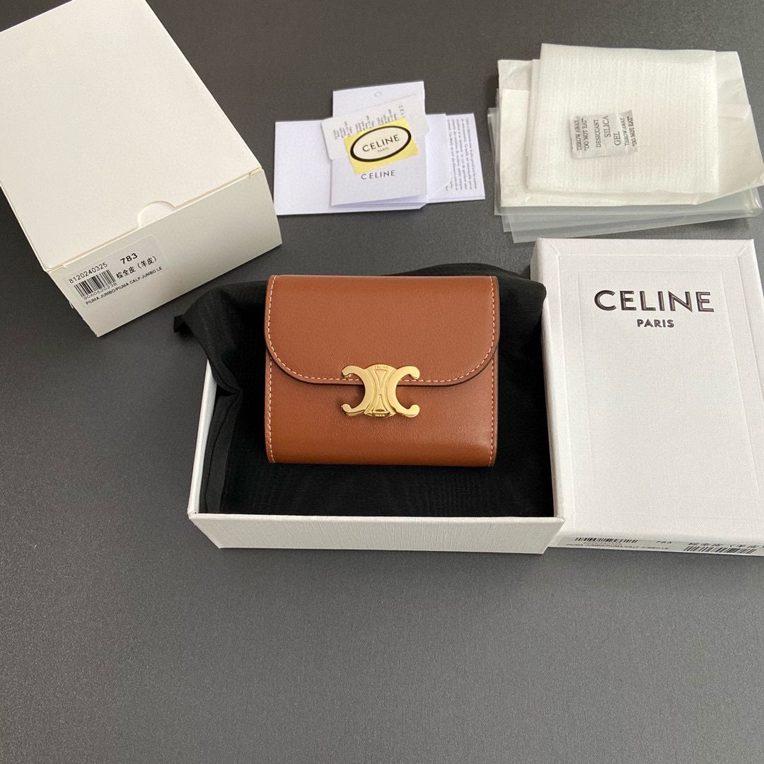Celine SMALL WALLET TRIOMPHE IN SHINY CALFSKIN 10D783 BROWN Celine SMALL WALLET TRIOMPHE IN SHINY CALFSKIN 10D783 BROWN