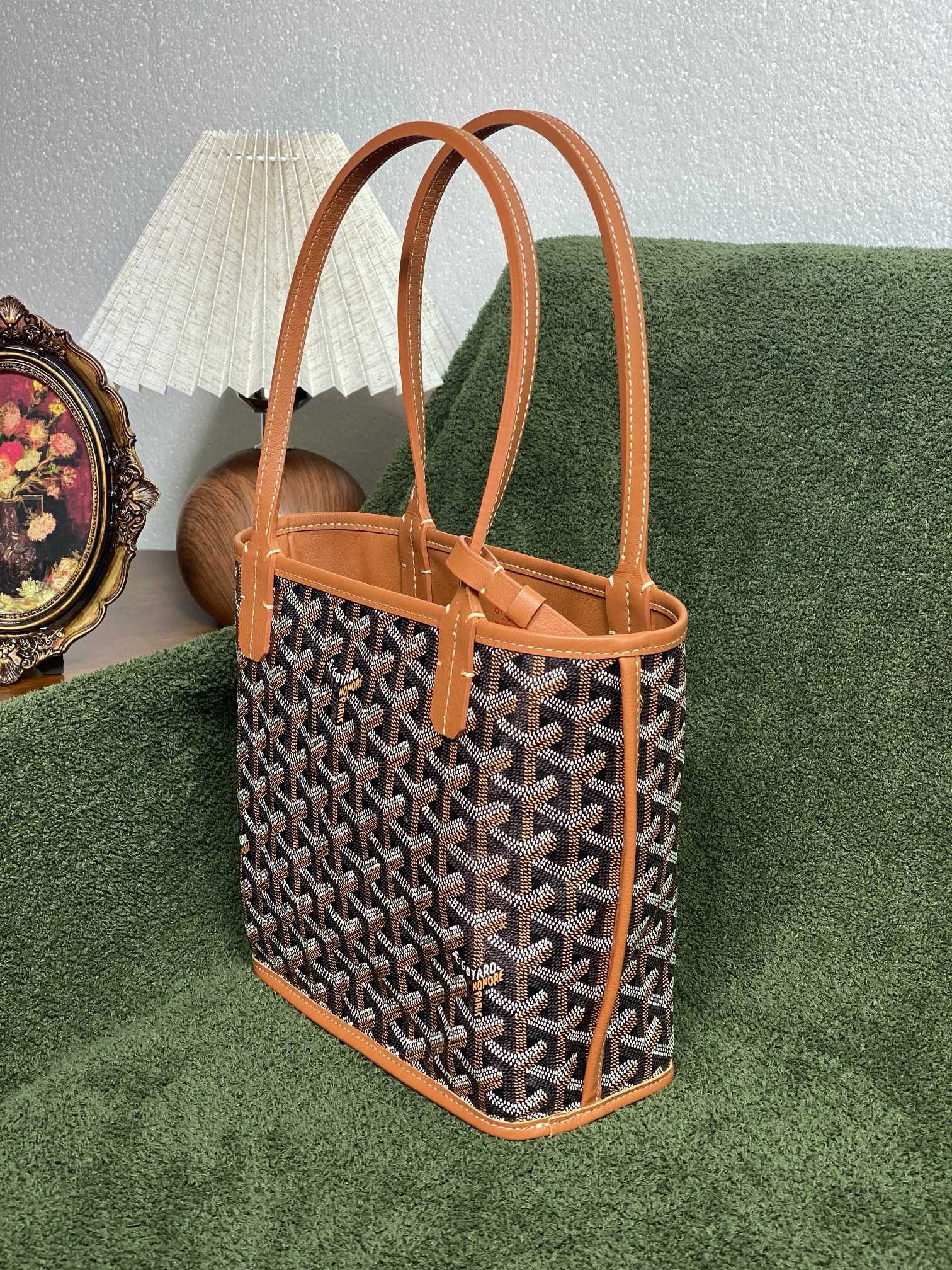 Goyard Anjou Mini Goyardine Original Leather Tote Bag 8006 Brown Goyard Anjou Mini Goyardine Original Leather Tote Bag 8006 Brown