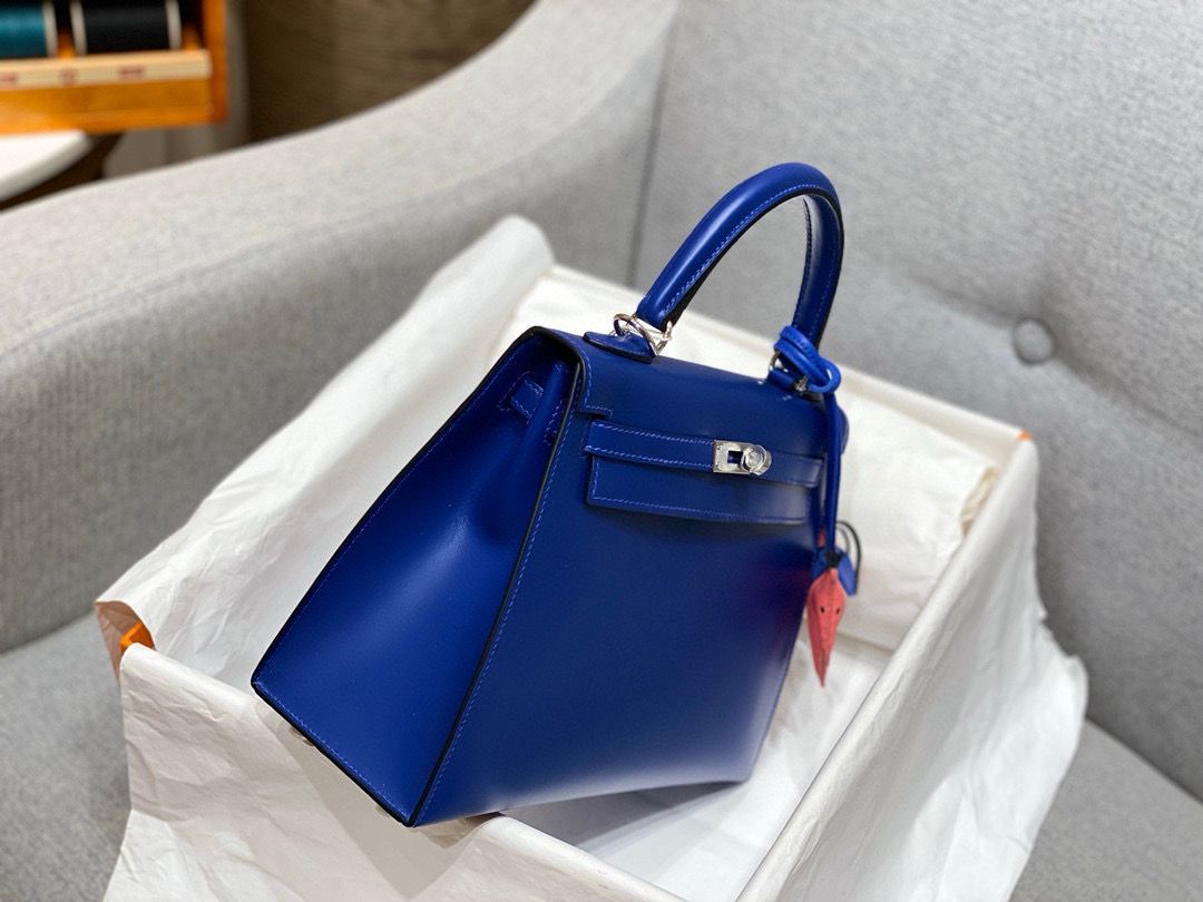 Hermes Kelly 28cm Shoulder Bags Smooth Box Leather KL28 Blue Silver-Tone Hermes Kelly 28cm Shoulder Bags Smooth Box Leather KL28 Blue Silver-Tone