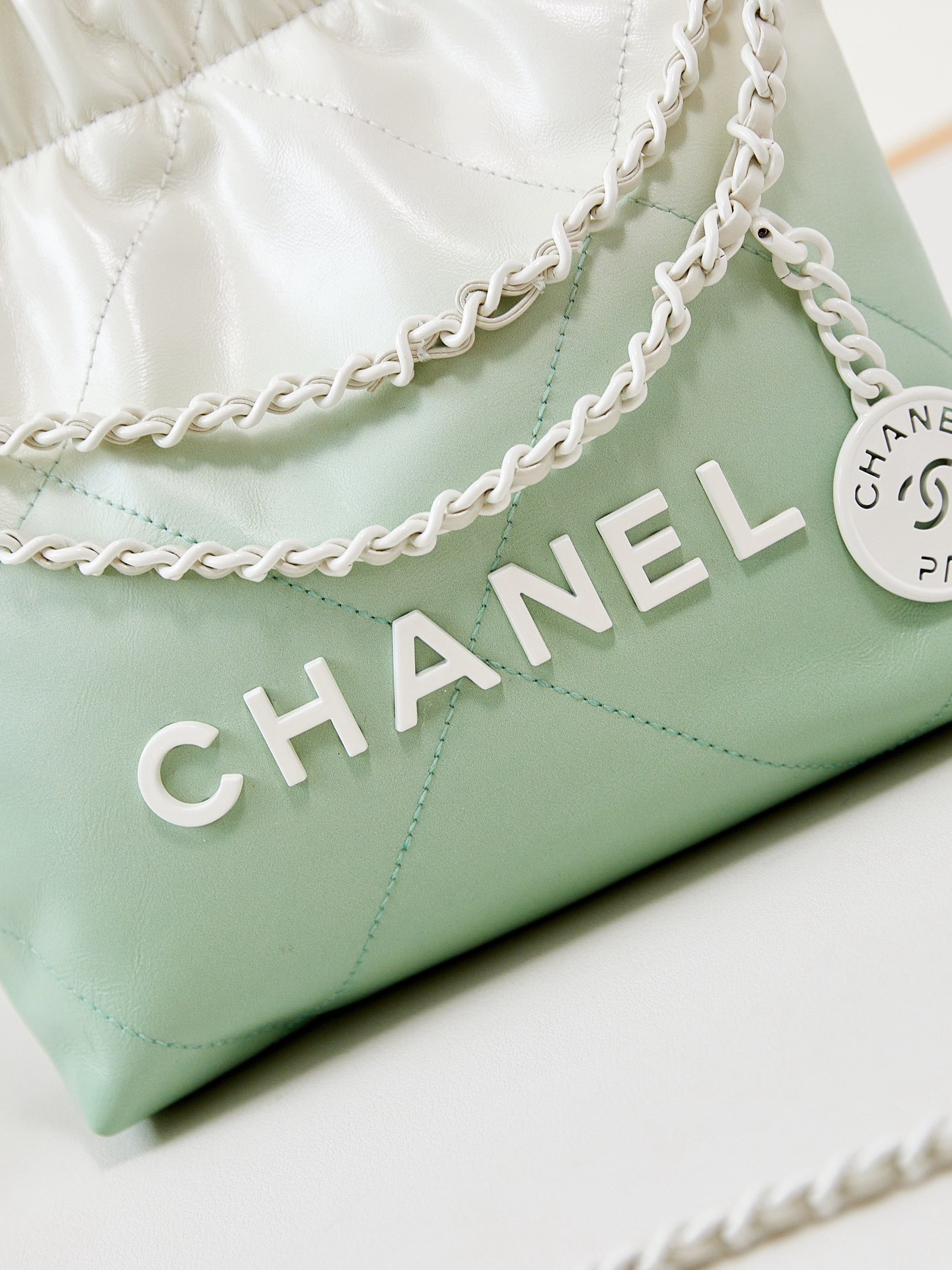 CHANEL 22 MINI HANDBAG AS3980 White & Light green CHANEL 22 MINI HANDBAG AS3980 White & Light green