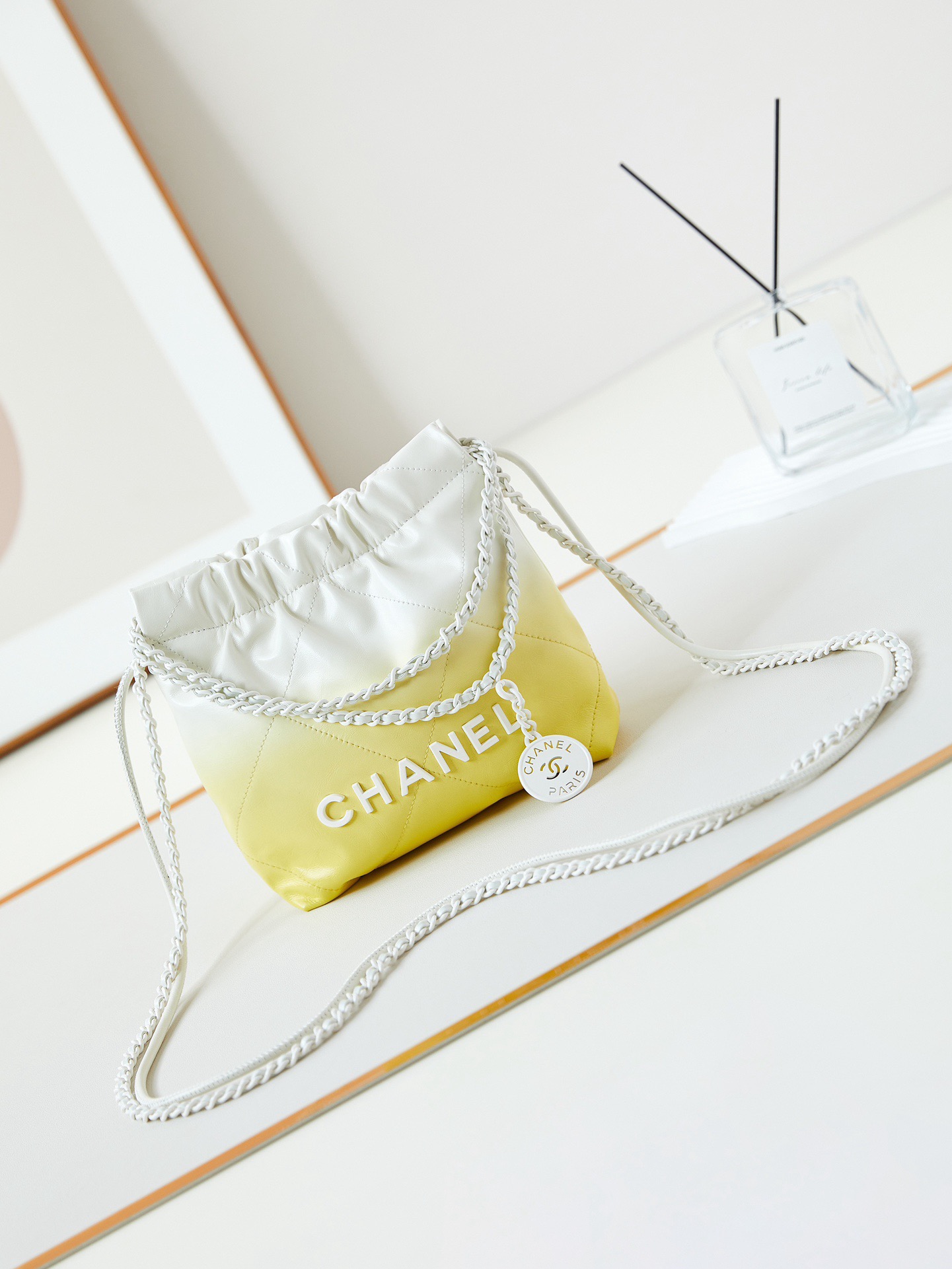 CHANEL 22 MINI HANDBAG AS3980 White & Light yellow CHANEL 22 MINI HANDBAG AS3980 White & Light yellow
