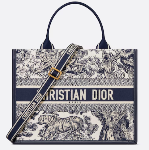 Medium Dior Book Tote White and Navy Blue Toile de Jouy Sauvage Embroidery with Navy Blue Calfskin M1324CE Medium Dior Book Tote White and Navy Blue Toile de Jouy Sauvage Embroidery with Navy Blue Calfskin M1324CE