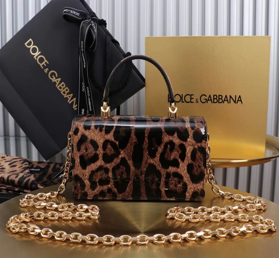 Dolce & Gabbana Patent leather Shoulder Bag G6504 black&brown Dolce & Gabbana Patent leather Shoulder Bag G6504 black&brown