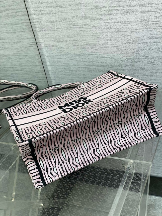 Medium Dior Book Tote White and Pale Pink Miss Dior Allover Embroidery M1296ZEZE