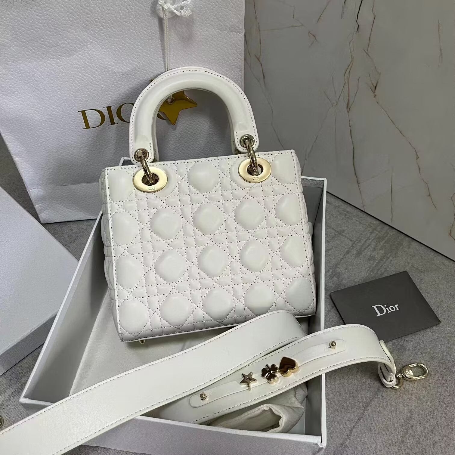 LADY DIOR MY ABCDIOR BAG Cannage Lambskin M0538I white Gold-Tone