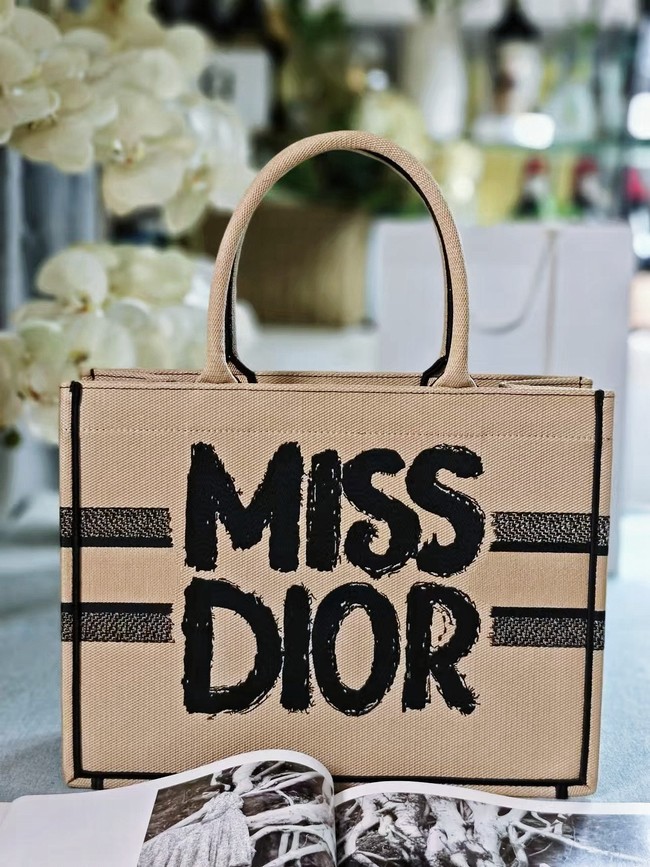 Medium Dior Book Tote Beige and Black Miss Dior Graffiti Embroidery M1296ZEZ