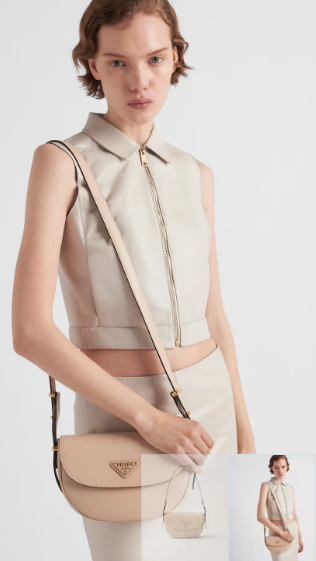 Prada Arque leather shoulder bag with flap 1BD365 Travertine Prada Arque leather shoulder bag with flap 1BD365 Travertine