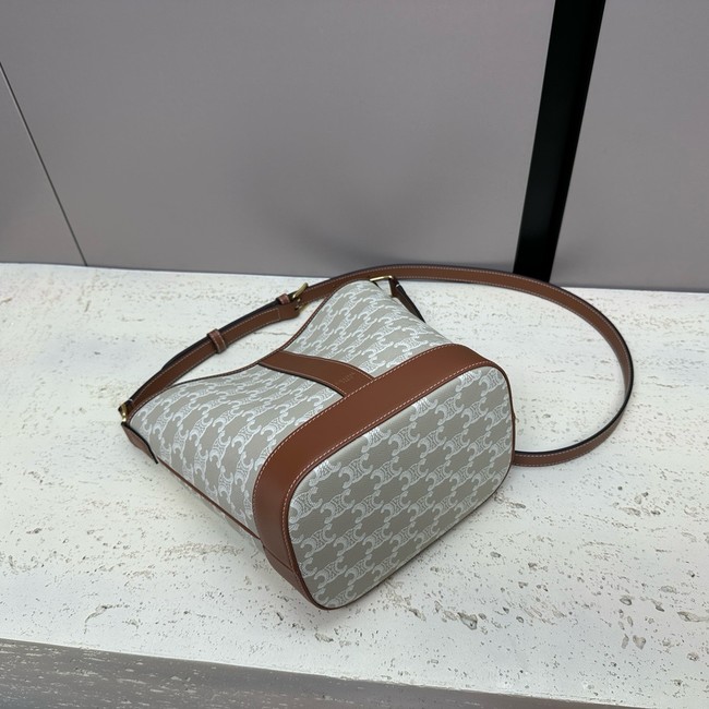Celine SMALL BUCKET IN TRIOMPHE CANVAS AND CALFSKIN 191442 gray