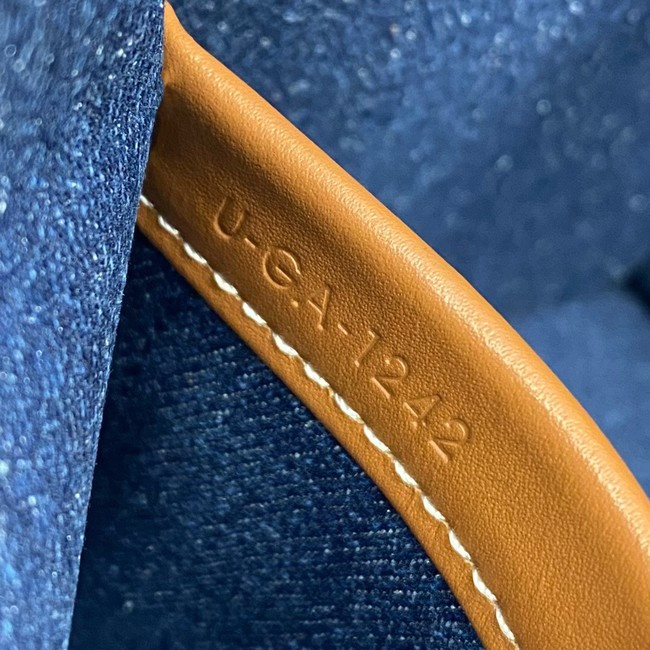 Celine SMALL CABAS THAIS IN DENIM WITH TRIOMPHE ALL-OVER EMBROIDERY AND CALFSKIN 199162 NAVY