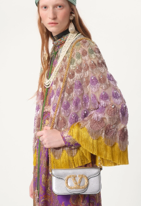 VALENTINO LOCO Small handbag in laminated calfskin WB0K53 Silver