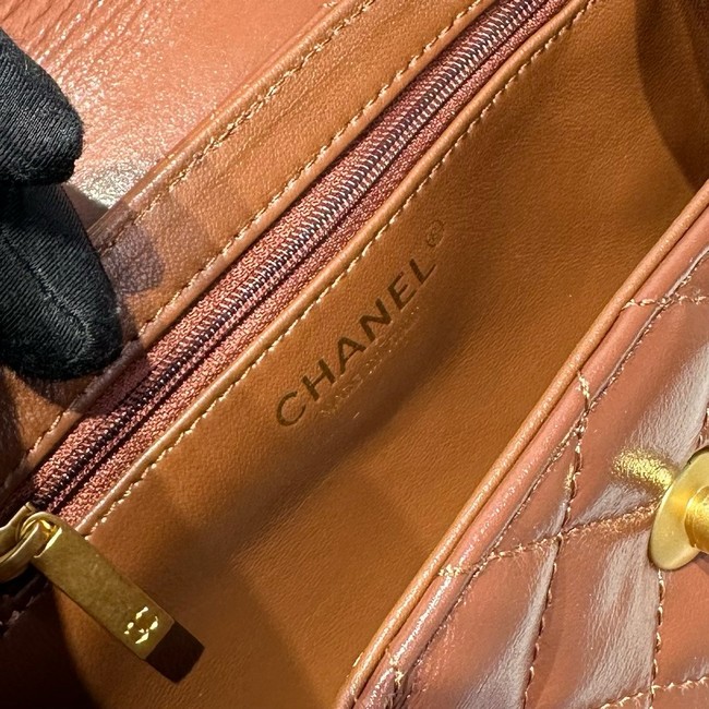 Chanel 23k Vintage Kelly Original Leather Top Handle Bag AS4416 brown