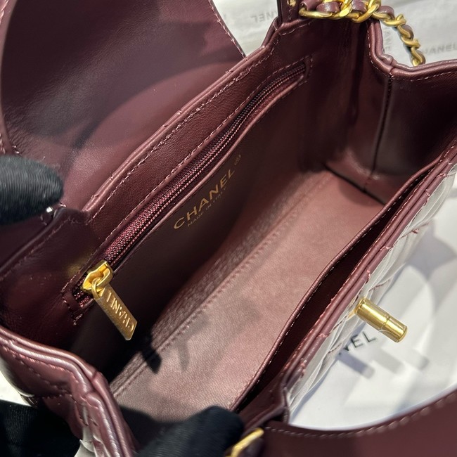 Chanel 23k Vintage Kelly Original Leather Top Handle Bag AS4416 dark red