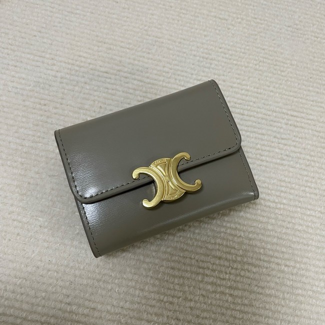 Celine SMALL FLAP WALLET TRIOMPHE IN SHINY CALFSKIN 10L653 dark gray