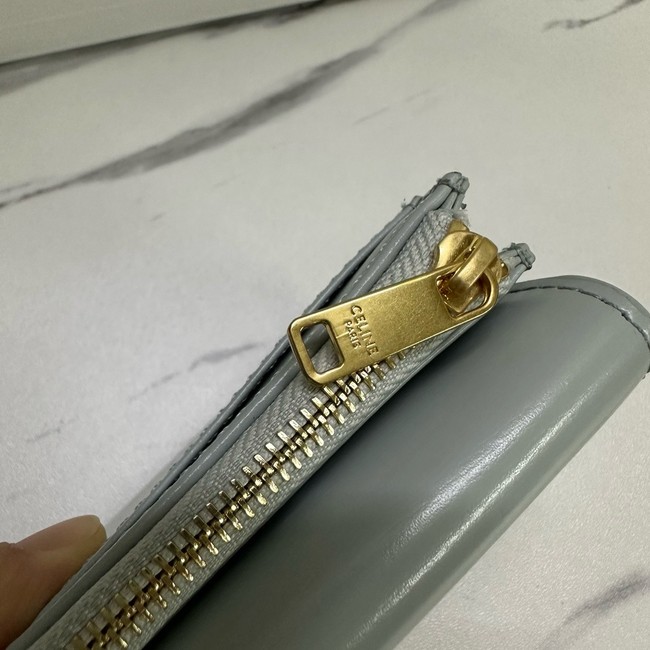 Celine SMALL FLAP WALLET TRIOMPHE IN SHINY CALFSKIN 10L653 light gray