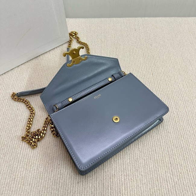 Celine WALLET ON CHAIN MARGO IN SHINY CALFSKIN 10L033 BLUE GREY