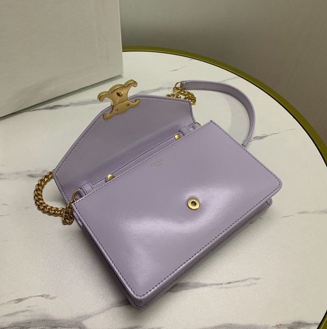 Celine WALLET ON CHAIN MARGO IN SHINY CALFSKIN 10L033 LIGHT LILAC
