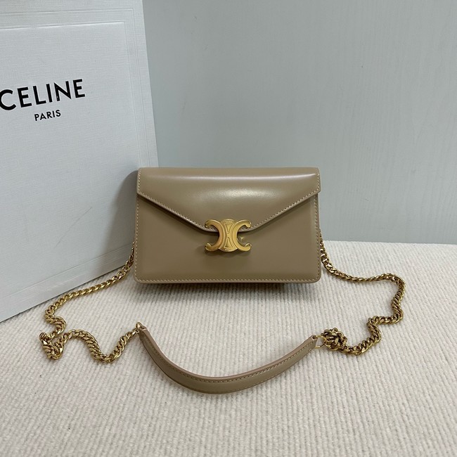 Celine WALLET ON CHAIN MARGO IN SHINY CALFSKIN 10L033 SMOKED BROWN