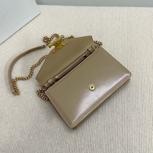Celine WALLET ON CHAIN MARGO IN SHINY CALFSKIN 10L033 SMOKED BROWN