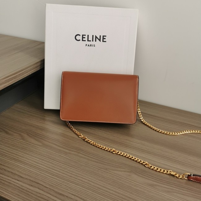 Celine WALLET ON CHAIN MARGO IN SHINY CALFSKIN 10L033 TAN