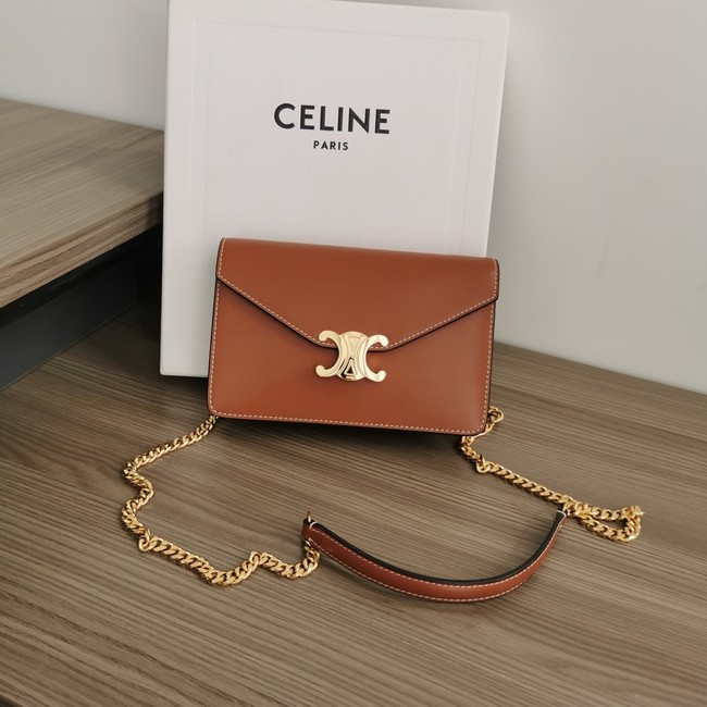 Celine WALLET ON CHAIN MARGO IN SHINY CALFSKIN 10L033 TAN