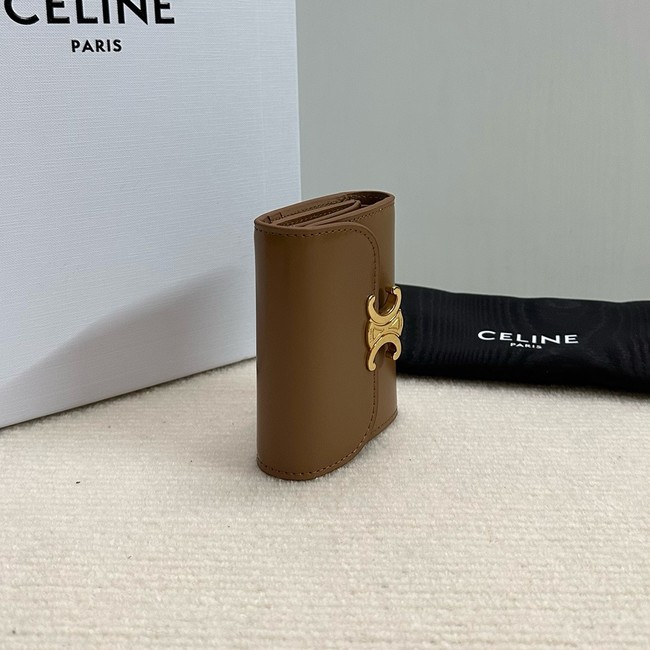 Celine SMALL FLAP WALLET TRIOMPHE IN SHINY CALFSKIN 10D783 Khaki
