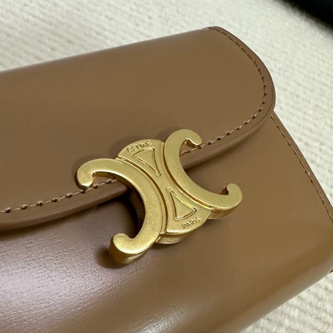 Celine SMALL FLAP WALLET TRIOMPHE IN SHINY CALFSKIN 10D783 Khaki