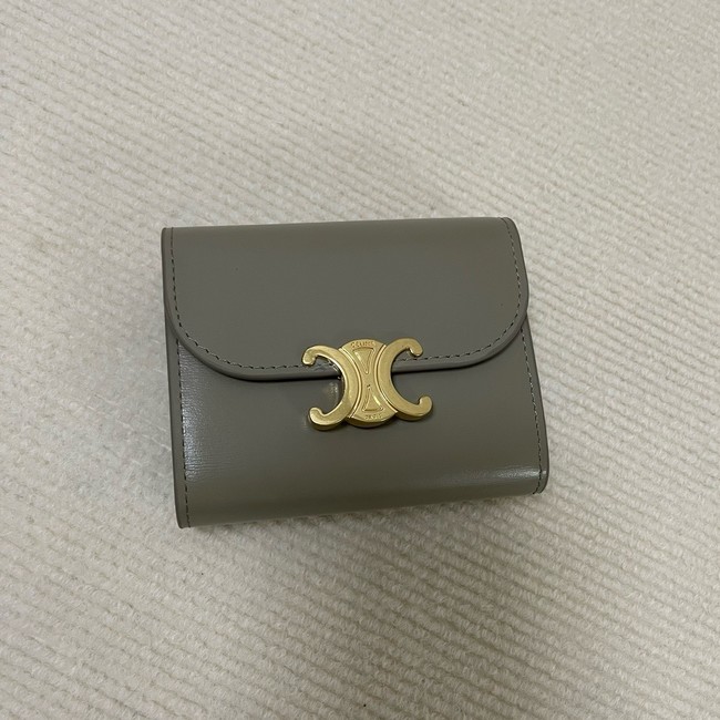 Celine SMALL FLAP WALLET TRIOMPHE IN SHINY CALFSKIN 10D783 dark gray