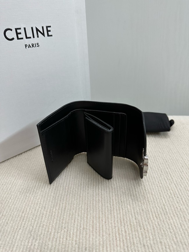 Celine SMALL FLAP WALLET TRIOMPHE IN SHINY CALFSKIN 10D783 white&SILVER