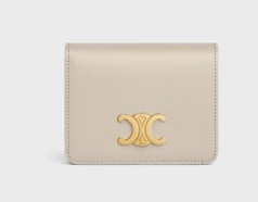 Celine TRIOMPHE COMPACT WALLET IN SHINY CALFSKIN 10K623 LIGHT STONE