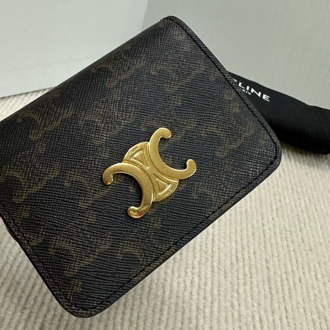 Celine TRIOMPHE COMPACT WALLETIN TRIOMPHE CANVAS 10K623 brown