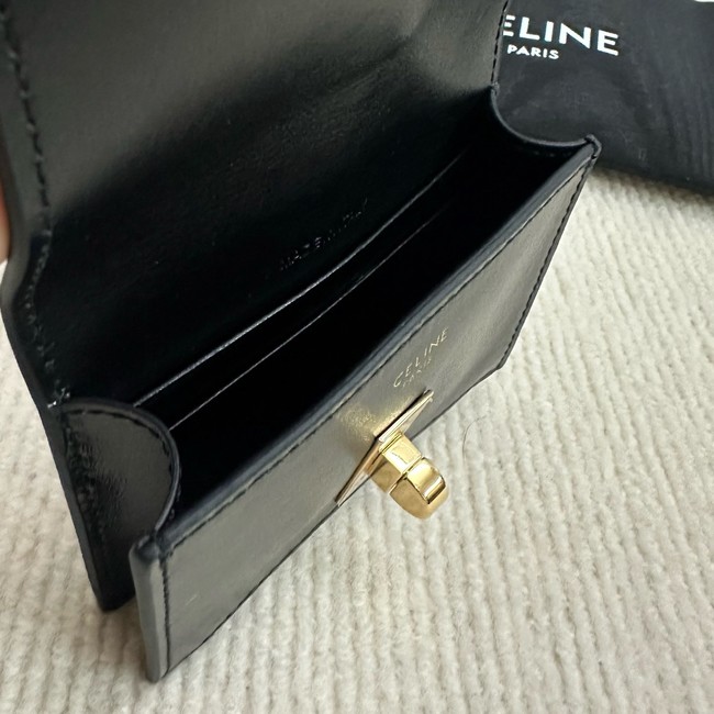 Celine CARD HOLDER WITH FLAP 16 IN SATINATED CALFSKIN 10M473 black