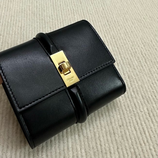 Celine CARD HOLDER WITH FLAP 16 IN SATINATED CALFSKIN 10M523 black