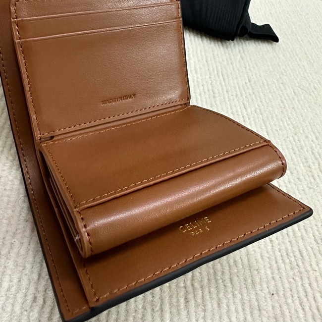 Celine CARD HOLDER WITH FLAP 16 IN SATINATED CALFSKIN 10M523 tan