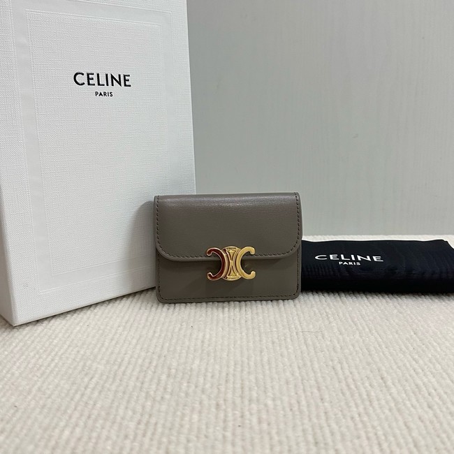 Celine CARD HOLDER WITH FLAP TRIOMPHE IN SHINY CALFSKIN 10I583 PEBBLE