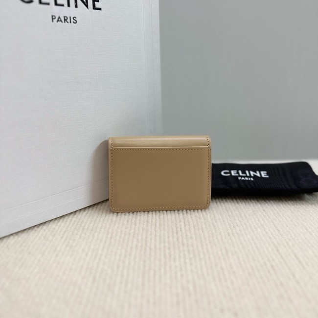 Celine CARD HOLDER WITH FLAP TRIOMPHE IN SHINY CALFSKIN 10I583 SMOKED BROWN