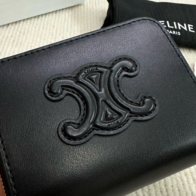 Celine COMPACT ZIPPED WALLET CUIR TRIOMPHE IN SMOOTH CALFSKIN 10K533 black