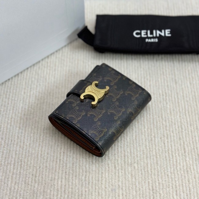 Celine FINE STRAP WALLET NINO IN TRIOMPHE CANVAS AND LAMBSKIN 10M962 TAN