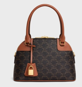 Celine SMALL BOWLING IN TRIOMPHE CANVAS AND CALFSKIN 121082 TAN