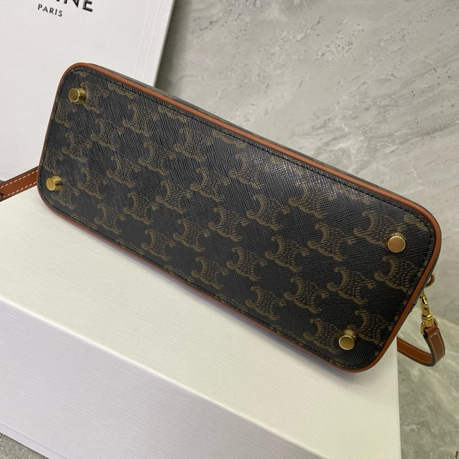 Celine SMALL BOWLING IN TRIOMPHE CANVAS AND CALFSKIN 121082 TAN 