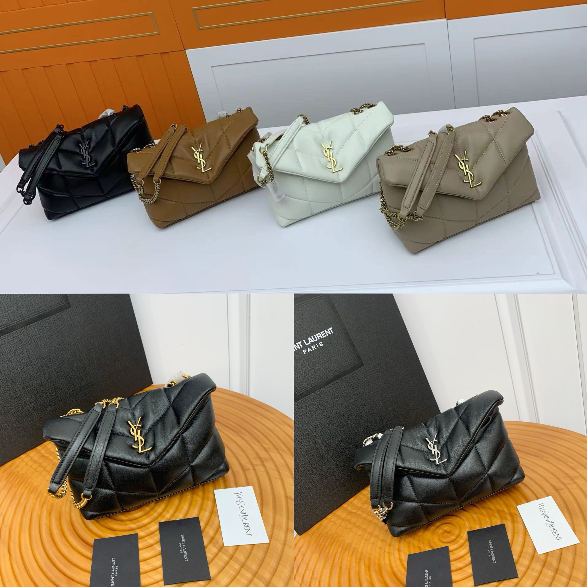 SAINT LAURENT TOY PUFFER IN LAMBSKIN 759337 BLANC VINTAGE