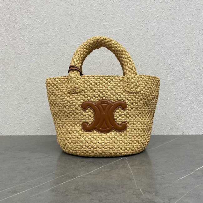 Celine TEEN NINO BAG IN RAFFIA WITH TRIOMPHE EMBROIDERIES 116388 NATURAL & TAN