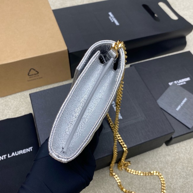 SAINT LAUREN CASSANDRE MATELASSE CHAIN WALLET IN GRAIN DE POUDRE EMBOSSED LEATHER 377828 Silver