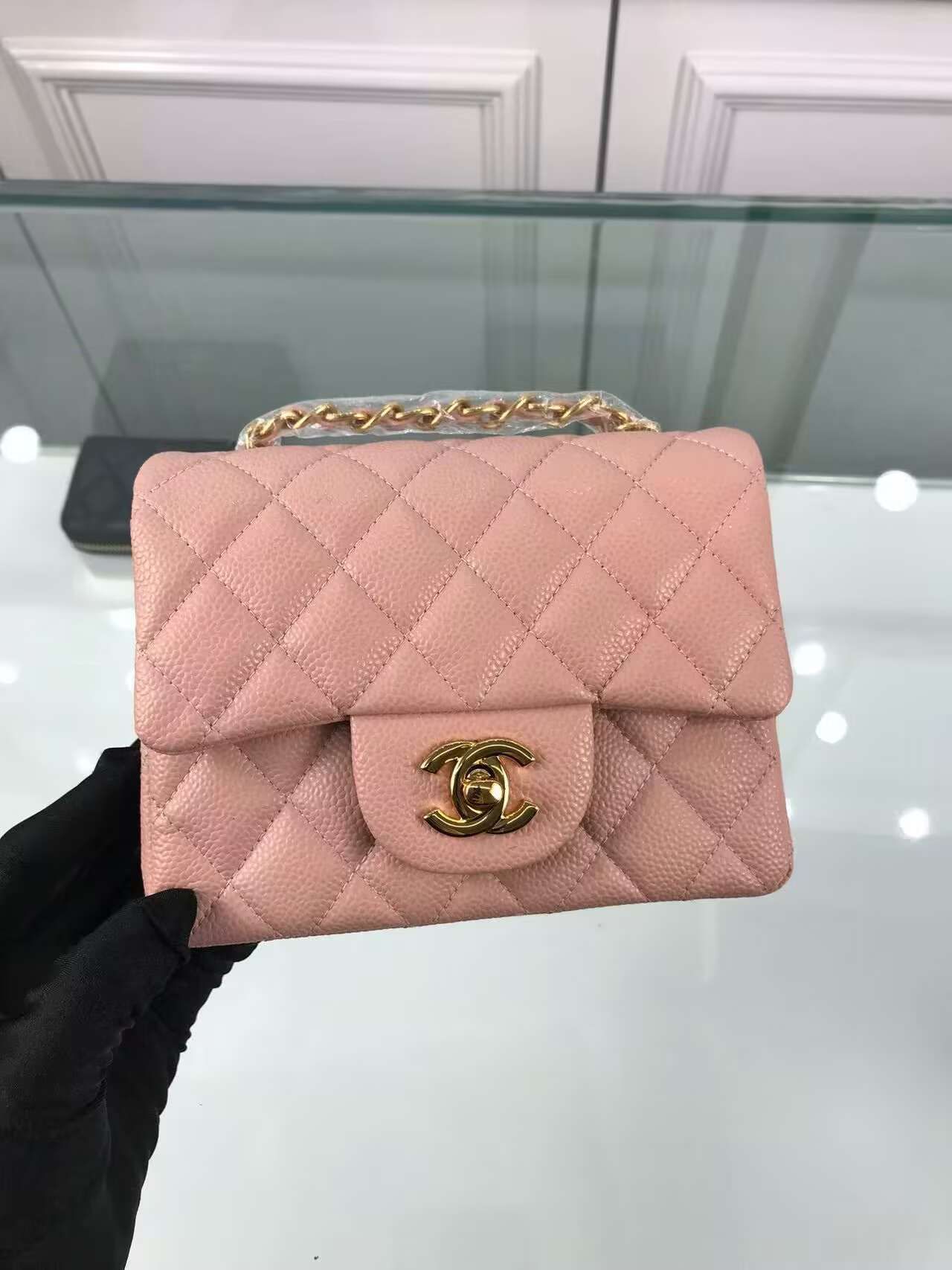 Chanel Classic MINI Flap Bag CF1115 Light Pink Cannage Pattern Gold-Tone