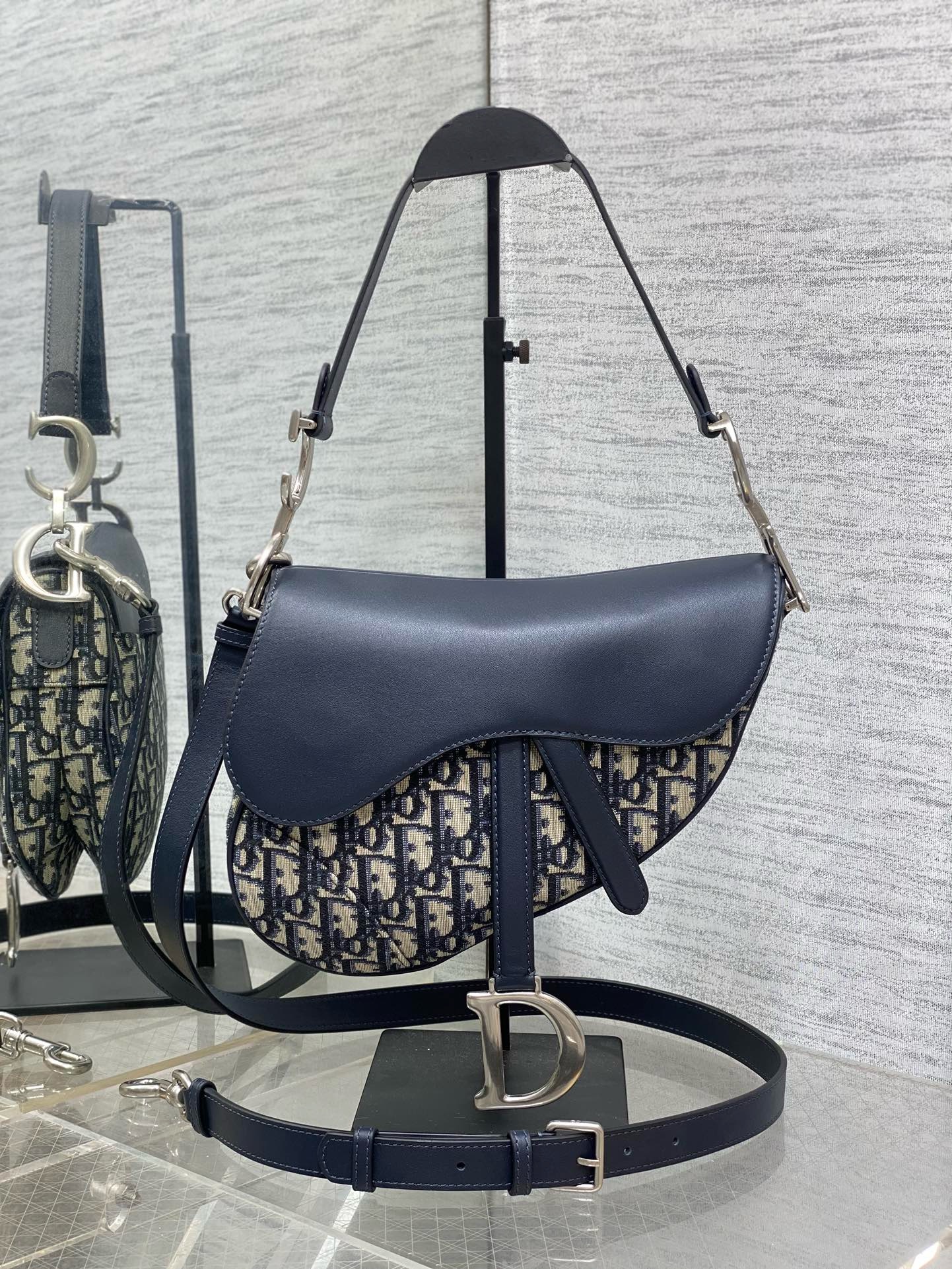 DIOR Saddle Bag with Strap Blue Denim Dior Oblique Jacquard M0455CDC Blue