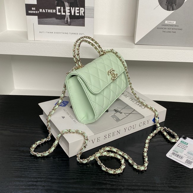 Chanel MINI FLAP BAG CLUTCH WITH CHAIN Gold-Tone Metal AP3238 light green