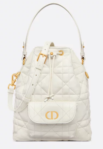 Small Dior Caro Bucket Bag Macrocannage Lambskin M3372 Latte 