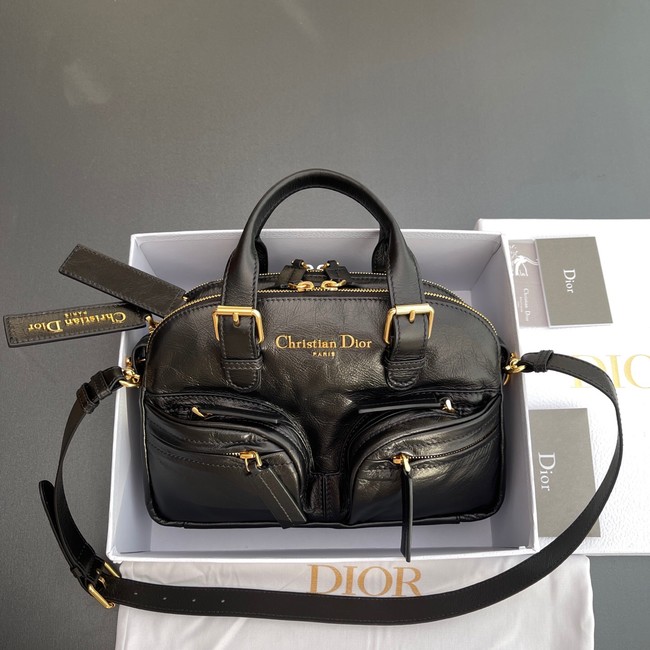 Dior Small Grand Tour Bowling Bag Black Crinkled Calfskin M6000UNQD