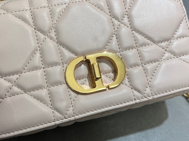 Small Soft Dior Caro Bag Macrocannage Lambskin M9252UHPA Powder Pink