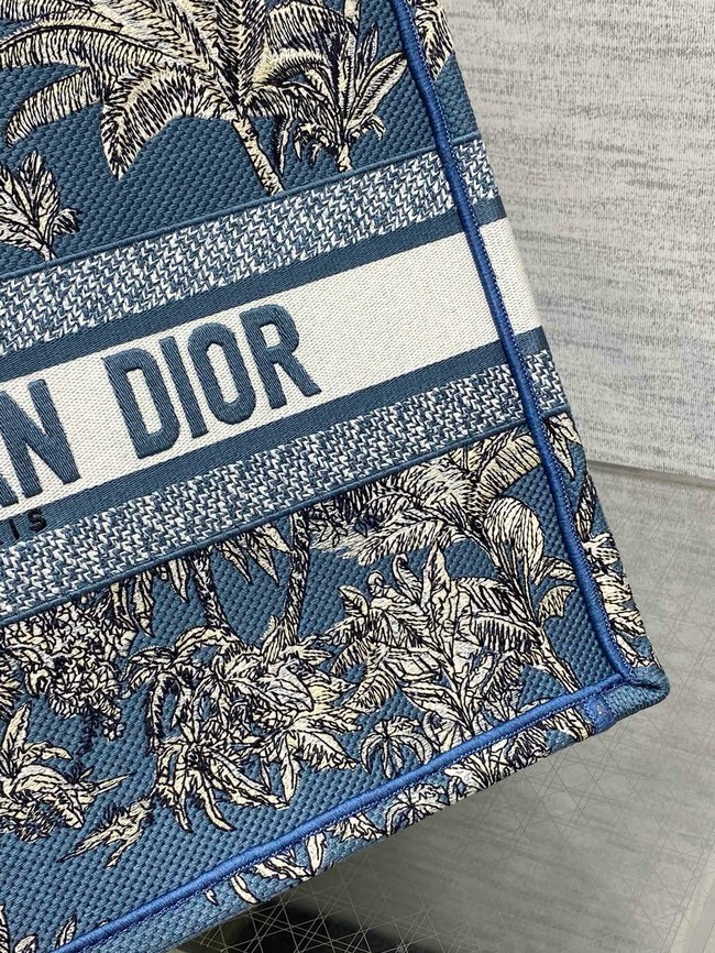 Dioriviera Medium Dior Book Tote Celestial Drak Blue Toile de Jouy Palms Embroidery M1296ZEZG